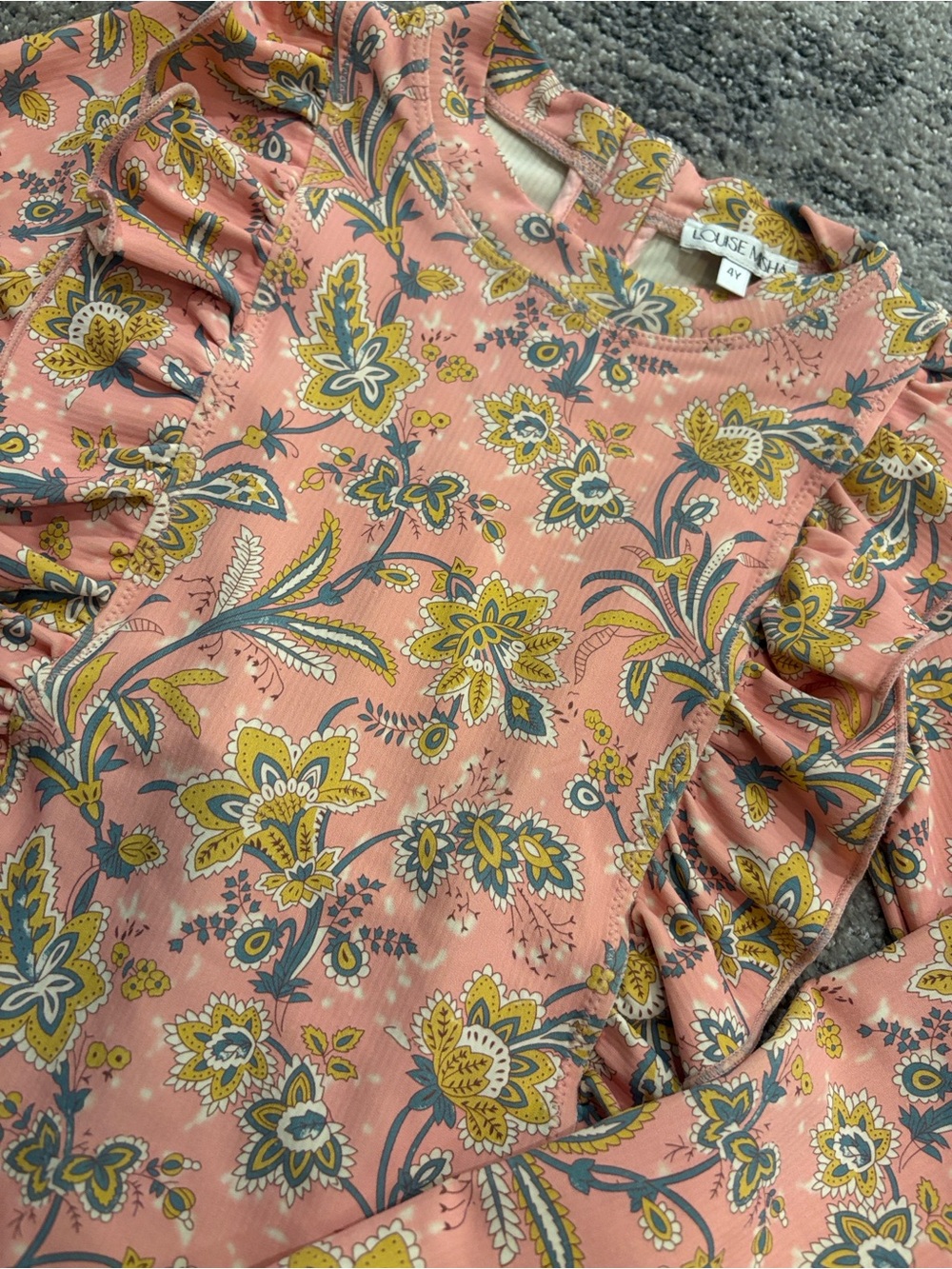 Louise Misha Pink Floral Ruffle-Trim Blouse